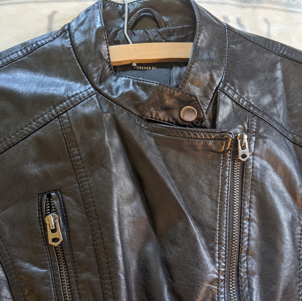 Faux Leather Mini Moto Jacket
